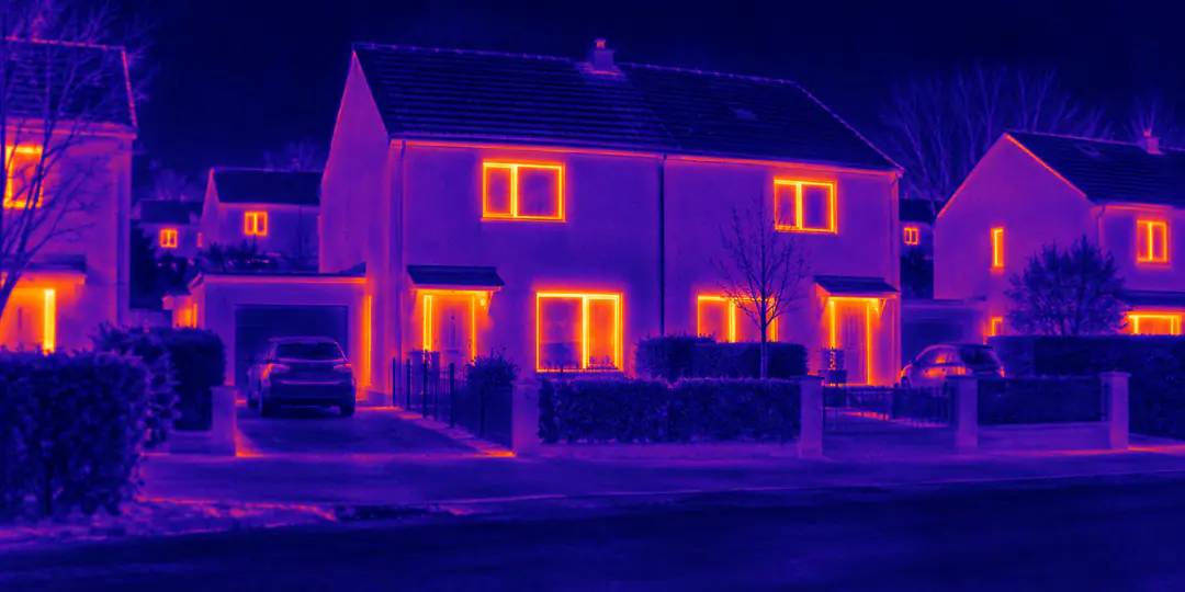 Maisons récentes d’un lotissement vues à la caméra thermique