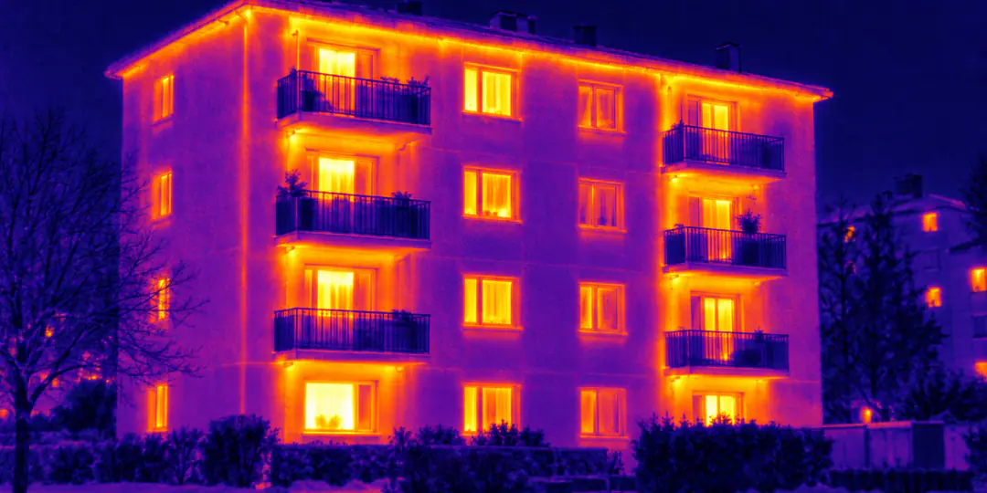 Petit immeuble des années 1960 vu à la caméra thermique